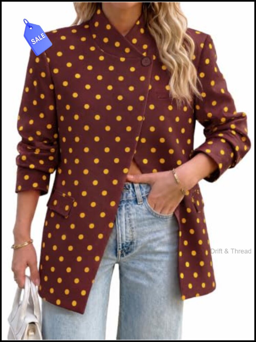 Lightweight Polka Dot Blazer Business Casual Single-Button Stand Collar